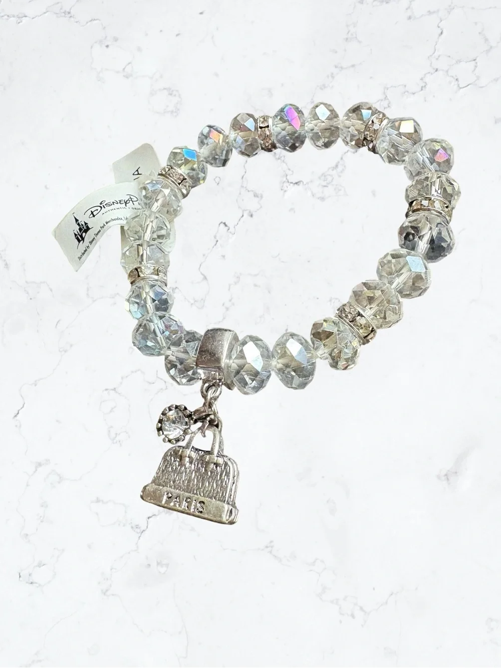 Disney Parks Euro Clear Crystal Beaded Charm Bracelet - Paris Purse Charm